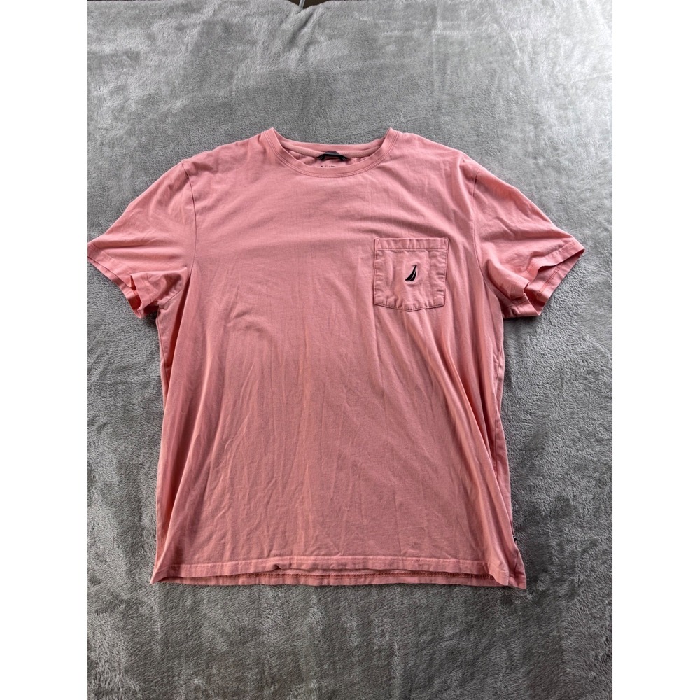 Nautica Performance Pocket Tee Shirt Mens XL Pink Cotton Stretch Logo Crewneck - Picture 1 of 5